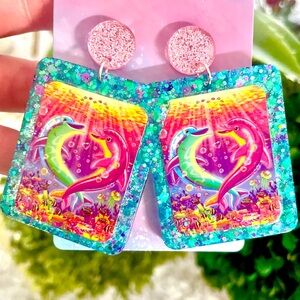 Lisa Frank Inspired Swimming Dolphins Earrings